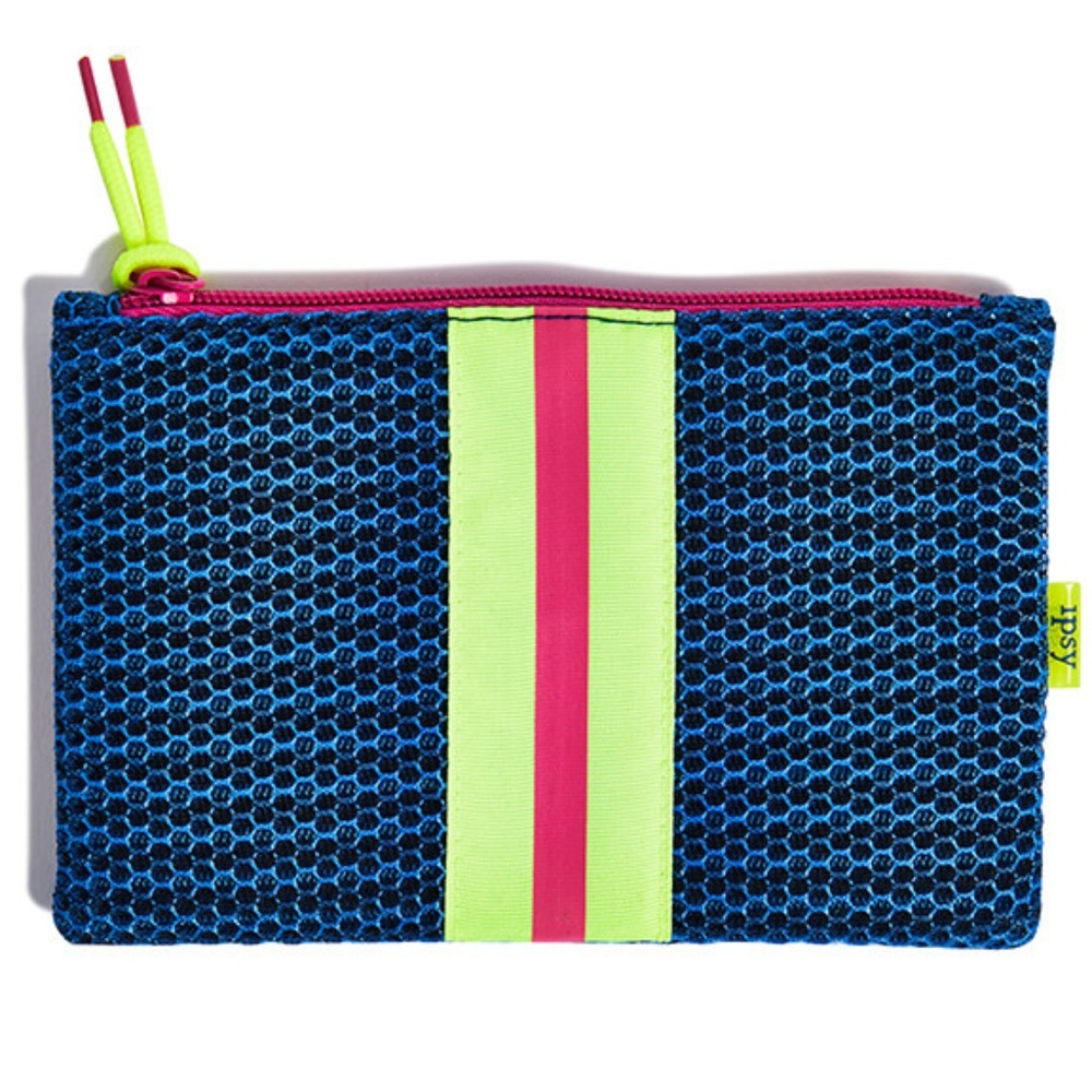 Blue/neon pink and green makeup bag